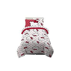 Franco Hello Kitty 7 Piece Full Bedding Set with Reversible Comforter, Sheets, Pillowcases & Shams + Hello Kitty Plush Cuddle Pillow Buddy