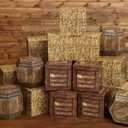 Threehoney 16 Pcs Western Cowboy Party Decorations 11.8 Inches Summer Halloween Hay Bales Boxes Decor Include Wood Grain Wine Barrel Boxes Hay Decoration for Pirate Farmhouse Western Themed Party