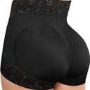 SHAPELLX Shapewear for Women Tummy Control Short Faja Body Shaper Compression Panties Mid Waisted Briefs Lace Underwear (Large, A1-black)