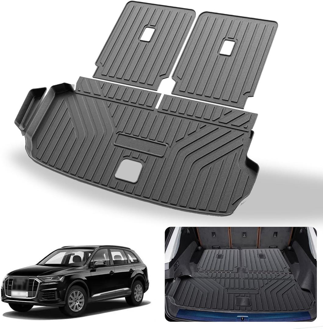 Cargo Mat & Backrest Mats Compatible with 2017-2024 2025 Audi Q7 - TPE All Weather Rear Cargo Liner Rear Trunk Liner Back Seat Cover Protector (2017-2024 Audi Q7)