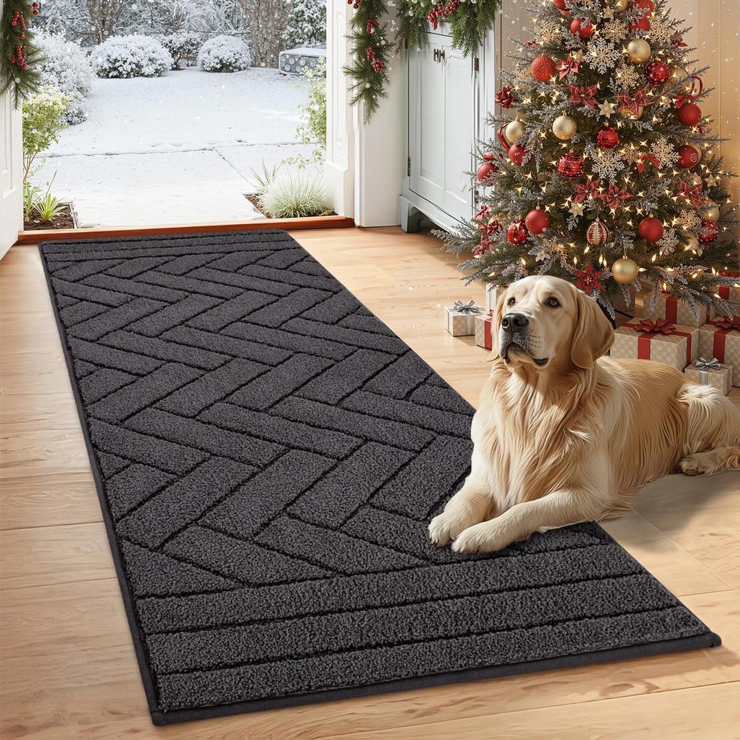 Tindbea Dog Mat for Muddy Paws, Absorbs Moisture Dirt Non-Slip Washable Mud Mat for Dogs, Soft Rubber Backing Front Inside Pet Rug for Entryway, Mud Dog Paws, Patio(24"x59", Charcoal)