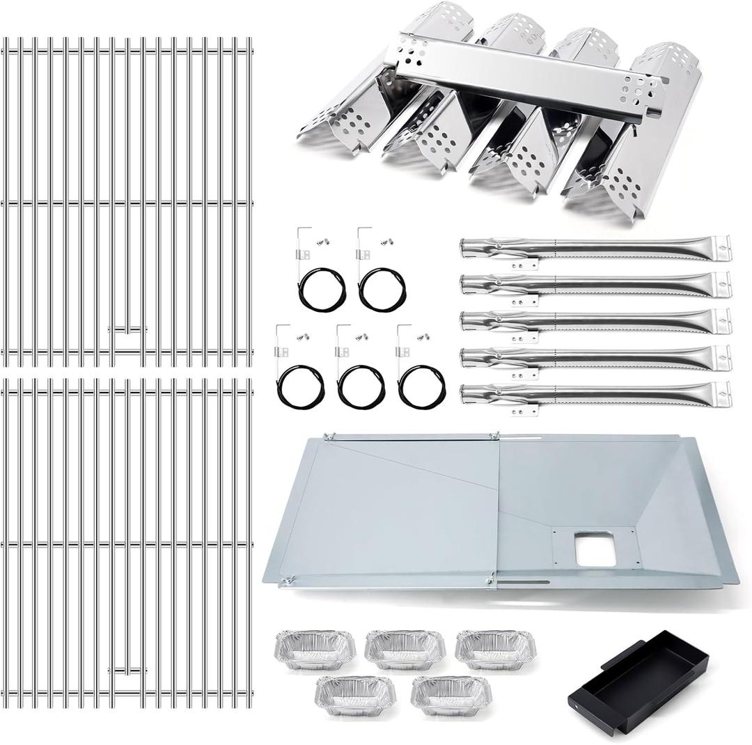 Adviace Replacement Parts for Nexgrill 720-0888N 720-0888, Grease Tray Drip Pan & Grill Grates & Flame Tamers & Burner Tubes and Ignitor for Nexgrill 5 Burner 720-0888N Grill