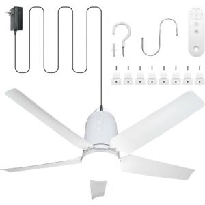 SHUNLEE 31.5" Gazebo Fans Outdoor Hanging, Canopy Fan with Light 3000-6500K, Portable Plug in Ceiling Fan with Remote, Hook, Great for Gazebo, Canopy, Pop up Tent, Patio (31.5")