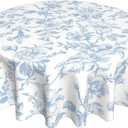 AGAYNA Light Blue Floral Tablecloth Round 70 Inch Chinoiserie Vintage Flower Table Cloth,Stain Resistance Polyester Spring Summer Seasonal Small Table Covers for Kitchen Dining Party Picnic