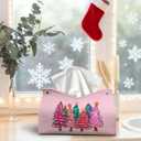 Pink Christmas Tissue Box Cover Rectangle, Merry Christmas Trees Tissue Box Holder, Winter Holiday PU Leather Tissue Covers Decorative for Home Office Kitchen Xmas Gifts for Women Girls 9.8x5.9x5.9
