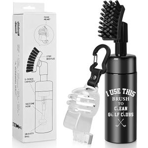 Golf Club Curved Brush Cleaner with Retainer Clip and Water Bottle 7.5" Holds 4 Ounces of Water, Best Golf Gifts for Men