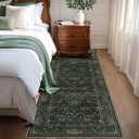 2x6 Floral Washable Area Rug Soft Runner Rugs for Living Room, Vintage Boho Hallway Rug for Bedroom Dining Room, Distressed Botanical Birds Non Slip Low Pile Animal Throw Carpet for Office, Dark Green