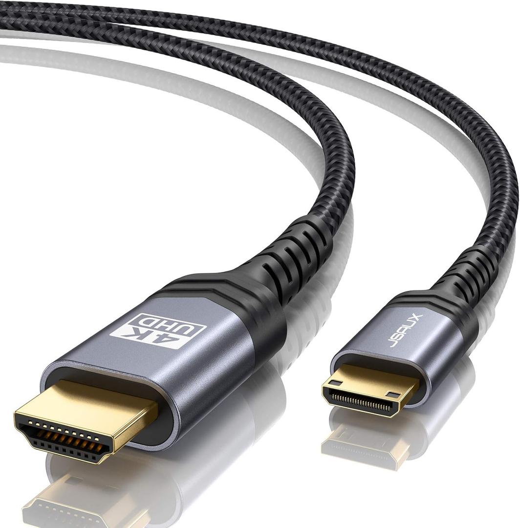 JSAUX Mini HDMI to HDMI Cable 10FT, [Aluminum Shell, Braided] High Speed 4K 60Hz HDMI 2.0 Cord, Compatible with Camera, Camcorder, Tablet and Graphics/Video Card, Laptop, Raspberry Pi Zero W -Grey