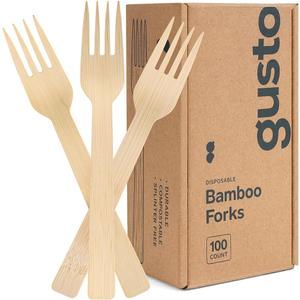 GUSTO [100 Count] Natural Bamboo Disposable Forks - Biodegradable and Eco-Friendly Utensils for Outdoors, Parties, and Events