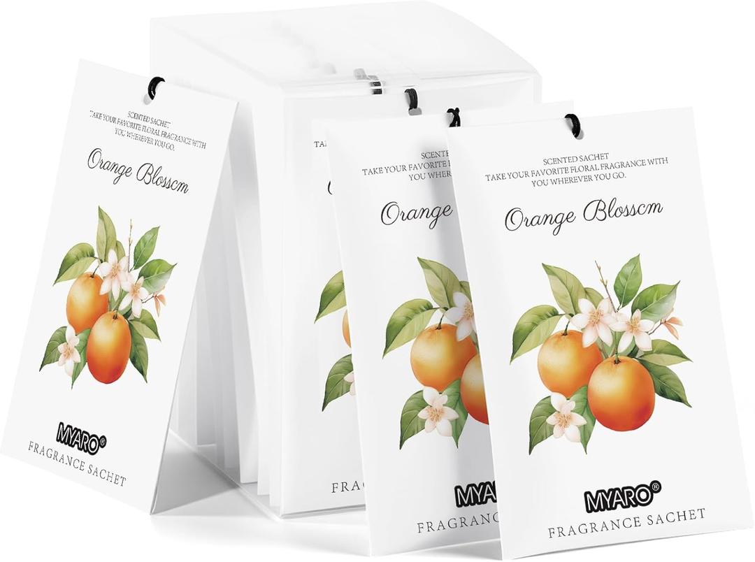 MYARO 12 Packs Orange Blossom Scent Sachets for Closet Home Long Lasting Shoe Odor Deodorizer Bathroom Car Air Frehener