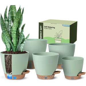 Self-Watering Pots for Indoor Plants with Visible Water Window,5/6/6.5/8/10 Inch Outdoor Flower Pots with Drainage Holes & Reservoir for Patio, Home Decor (Green)