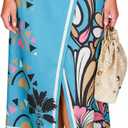 Tankaneo Women Floral Wrap Maxi Skirt Boho Elastic High Waisted Zipper Split A Line Flower Midi Skirts (Blue, S)