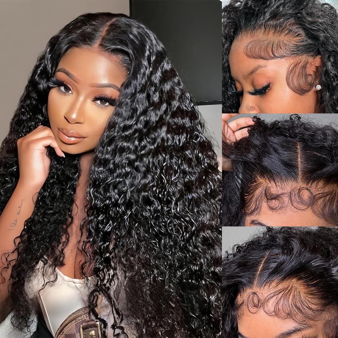 26 Inch 200 Density Wear and Go Glueless Wigs Human Hair Pre Plucked Pre Cut Loose Deep Wave Lace Front Wigs Human Hair 13x4x1 T Part Synthetic and Human Hair Blend Synthetic Wig Curly Human Hair Wig