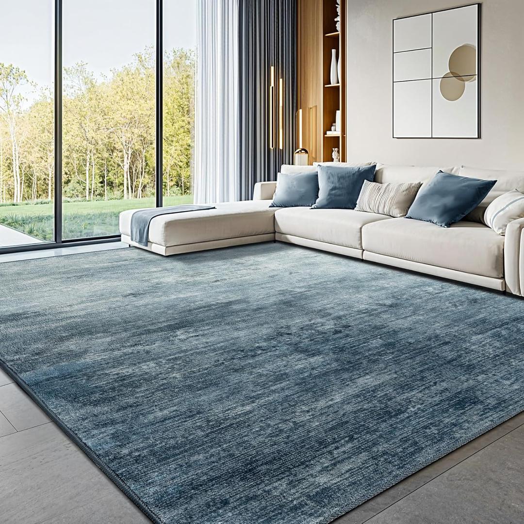LIANLAM Washable Rug 10x14 Area Rugs for Living Room - Stain Resistant Non-Slip Backing Boho Rug for Bedroom, Durable & Ultra-Thin Vintage Large Area Rug(10x14,Blue)