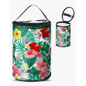 Beach Gifts Heavy Duty Clear Lotion Toiletry Bags for Travel Sunscreen Makeup Cosmetic Pouch Cylinder Bag Waterproof Portable Trip Bag with Handle Zipper(Hibiscus Flowers)