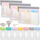 Protein Powder Travel Container Set, Reusable Protein Powder Container To Go, 21Pcs Single Dose Bags & 3Pcs Large Zip Bags, Portable Supplement Storage Containers with Funnel, Spoon (Multicolor)