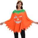 2 x 3 PCS Glow in the Dark Pumpkin Costume for Women - Halloween Outfit with Headband, Candy Bag, Wrinkle-Resistant Poncho (One Size, Fits Over Sweaters)