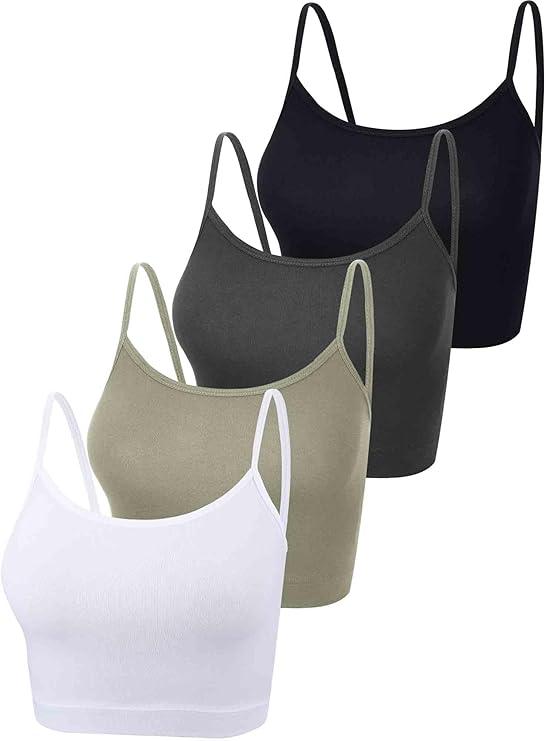 Boao 4 Pack Women's Cropped Tank Tops, Cotton Spaghetti Strap Crop Top Basic Sports Crop Cami Half Camisoles for Teen Girls S