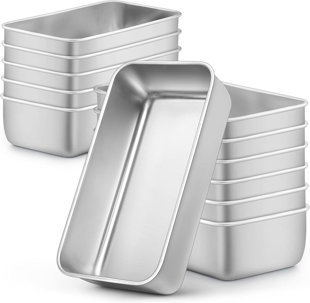 LIANYU Bread Loaf Pans Set of 12, 9x5 Inch Stainless Steel Bread Baking Pans for Homemade Sourdough, Sandwich, Meatloaf, Easy Release & Dishwasher Safe (Silver)