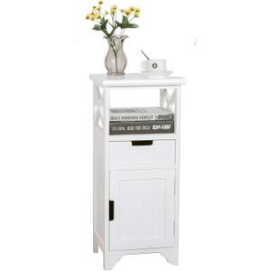 30" High Fully Assembled Nightstand with Drawer and Doors,Solid Wood,White, 11.8D x 13W x 30.1H in