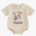 Baby Girl Boy 1st Birthday Outfit My First Rodeo Western Bubble Romper T-Shirt Short Sleeve Bodysuit Summer Clothes 12-18M
