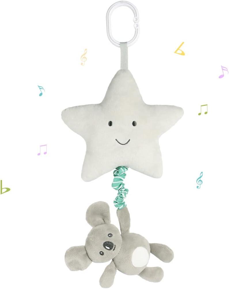Baby Hanging Musical Toy With Music Box, Lullaby Pull Sensory for Babies Boys and Girls, Clip On Infant Pram Pushchair Cribs Strollers Car Seats, Star