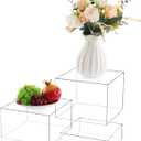3Pcs Clear Acrylic Risers Display Stand, Buffet Risers with Hollow Bottom, Acrylic Cube Box for Figures Jewelry Perfume Handbag Food Dessert Party Show Christmas Decor(Clear-3pcs)