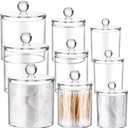 Meanplan Plastic Apothecary Jars with Lids Acrylic Holder Dispenser for Bathroom, 10/22/39 oz Clear Plastic Storage Jars Floss Container for Swab Cotton Ball, 3 Sizes(9 Pack,Acrylic Lid)