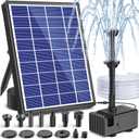 POPOSOAP Solar Fountain Pump for Bird Bath, 6.5W Solar Water Fountain Pump with Upgraded Dry-Run Protection & Double-Layer Nozzles 5Ft Tubing for Pond, Bird Bath, Backyard Water Feature, Black