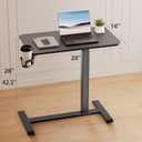 GTPLAYER Small Standing Desk with Hidden Wheels, Pneumatic Mobile Rolling Laptop Desk, Adjustable Height Overbed Bedside Table Computer Workstation for Home Office (28" W x 16" D, Black)