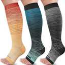 LEVSOX Open Toe Compression Socks for Women & Men 20-30mmHg Toeless Sock Knee High Support Stockings for Circulation Nurses Pregnant Travel, XL