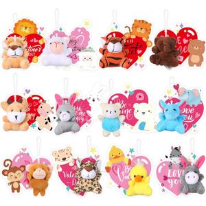Hanaive 24 Pack Valentine Stuffed Animals Bulk for Kids with Heart Cards Mini Animal Plush Keychain Set Cute Valentines Day Party Favors for Students Exchange Gifts Classroom Game Prize