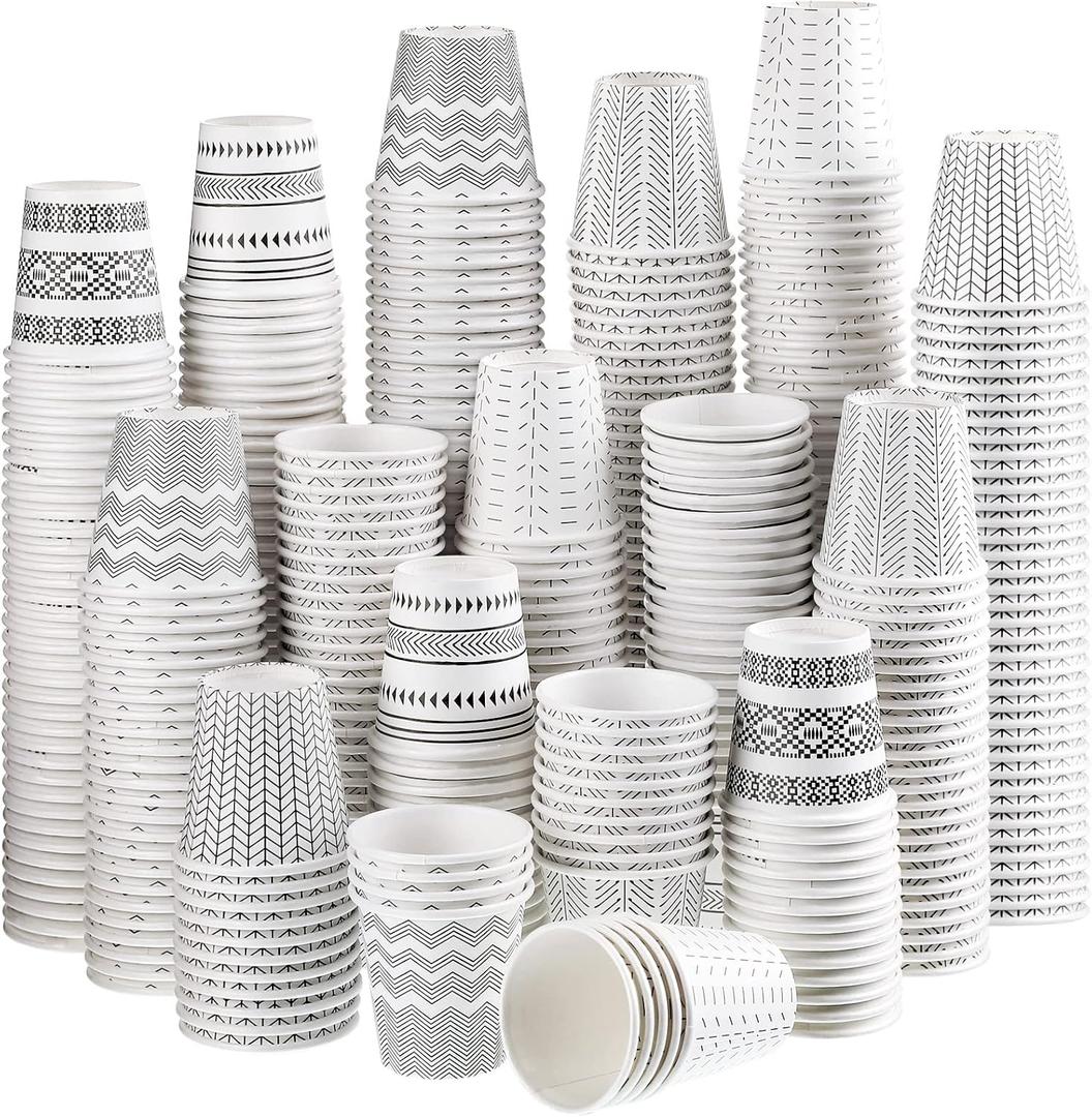 600 Pack Disposable 3 oz Paper Cups, Mouthwash Small Tasting Cups Bathroom Paper Coffee Cold Beverage Drinking Cup for Picnic, BBQ, Party, Travel and Event (Stylish)
