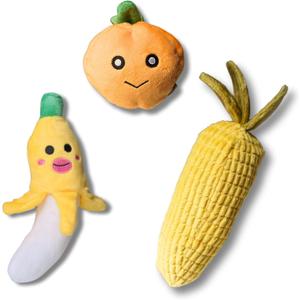 3 Pack Squeaky Toy Dog Plush Toy Set for Puppies Medium Large Dog Washable Self-Entertainment (Happy Fruit Style)