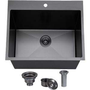 SHACO 18x18 Inch Drop In Black Bar Sink, 18 Inch Gunmetal Black Top Small Mount Kitchen Sink, 304 Stainless Steel 16 Gauge Single Bowl Laundry Prep RV Sink with Strainer Drain, Color: Gunmetal Black