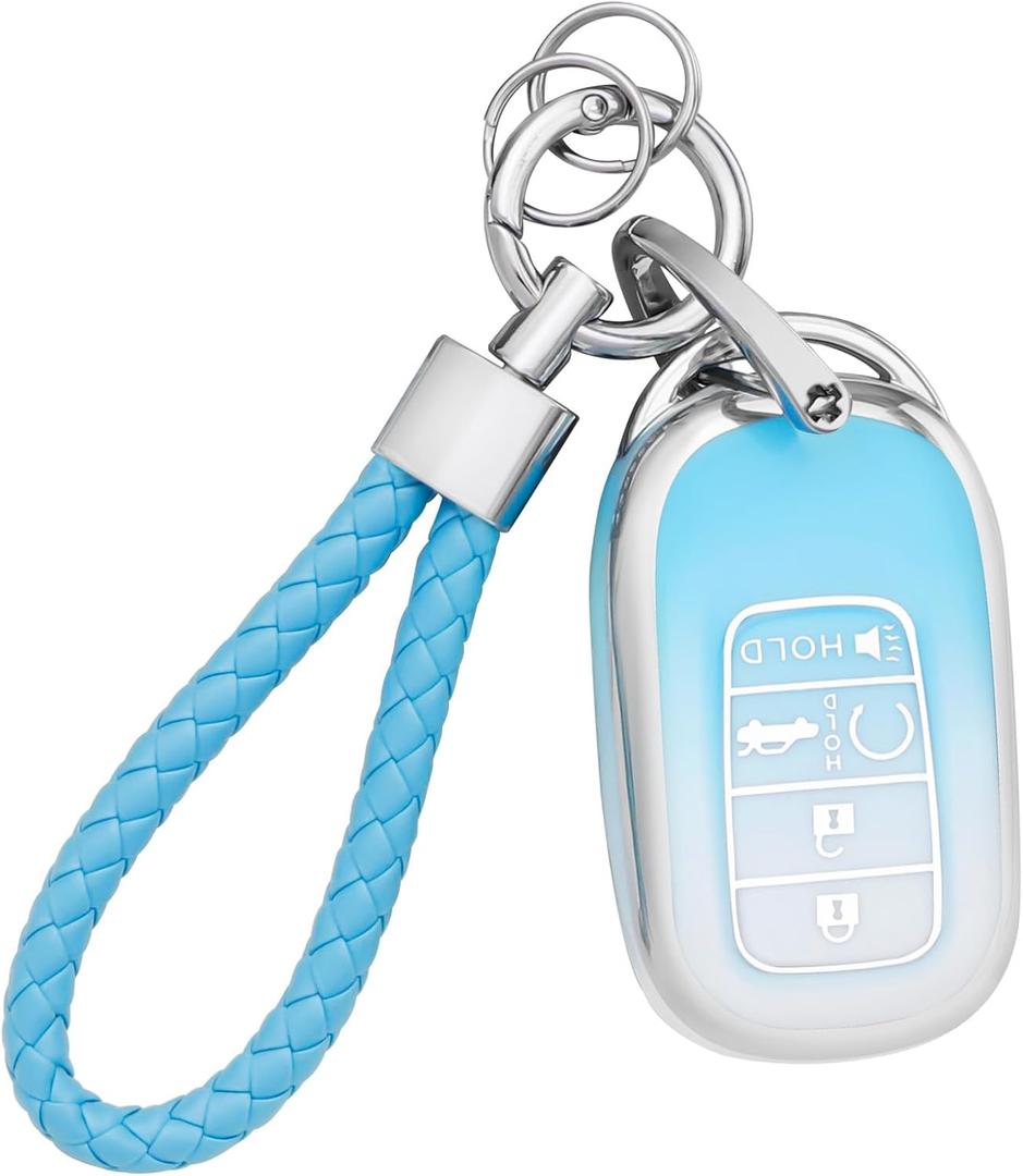 PIFOOG Car Key Cover for Honda 2024 2023 2025 CRV Civic Accord Pilot HRV 5 Button Keys Fob Case Shell Keychain Full Covers Protector Accessories Girly Women Men TPU Blue Gradient