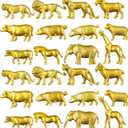 Deekin 24 Pcs Gold Plastic Animal Figurines Toys Zoo Safari Animals Figures Safari Figurines Decor Mini Jungle Cake Toppers for Themed Birthday Party