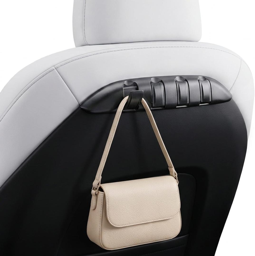 REEVAA 2PCS Tesla Accessories Seat Hooks for Model Y Juniper & Model 3 Highland 2017-2026 Premium Only, [Extra Storage, Hidden & Foldable] Seat Back Storage Hanger for Purse & Handbag