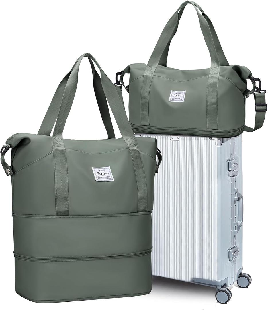 Travel Duffel Bag, Sports Tote Gym Bag, Shoulder Weekender Overnight Bag for Women (B9-Green (2-layer expansion))