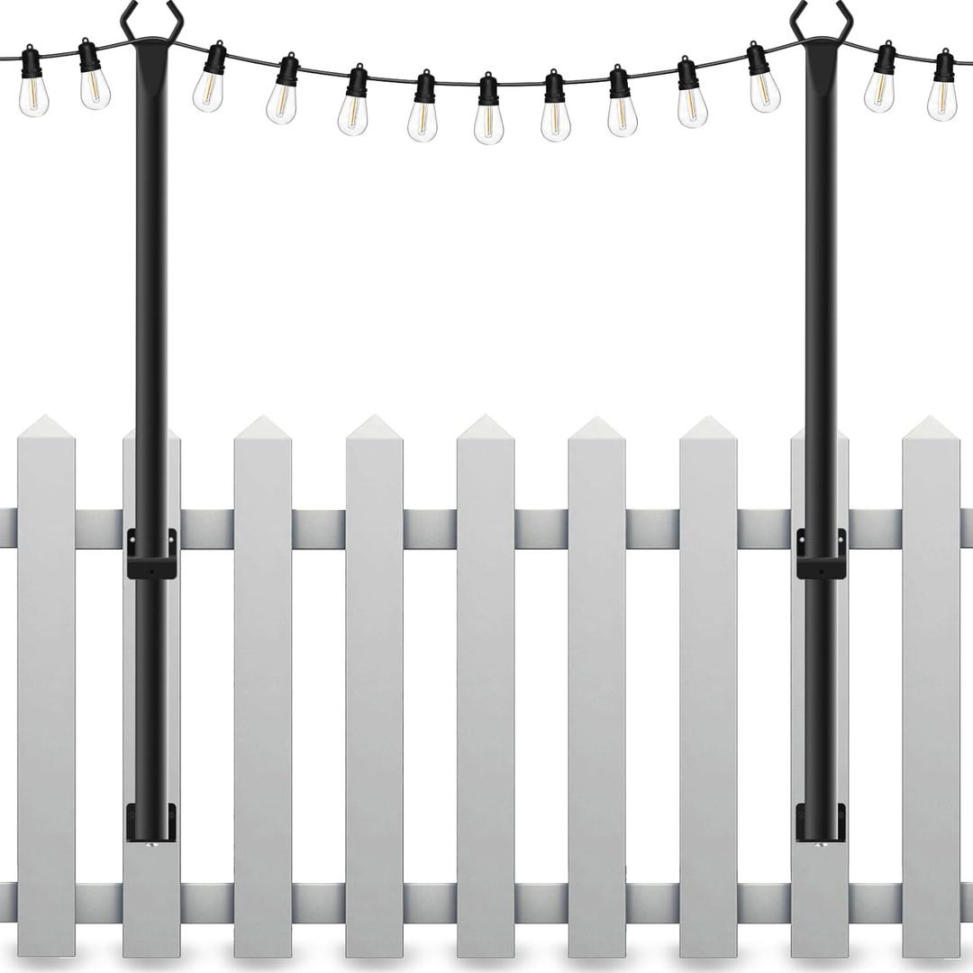 Mutovlin 2 Pack String Light Poles,5 Ft Light Poles for Outside String Lights,Outdoor Lights Pole with Fork,Metal Poles Stand for Patio Deck Backyard