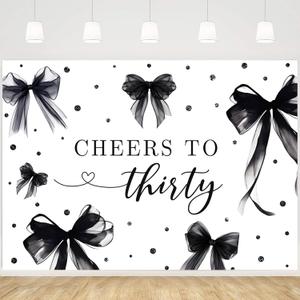 MEHOFOND 7x5ft Coquette 30th Birthday Backdrop for Women Cheers to Thirty Photography Background Black Bow Theme Birthday Party Banner 30 Years Celebration Party Photo Props
