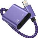 iPhone Dongle Headphone and Charger 2 in 1, Lightning to 3.5mm Audio Jack + Charge Splitter [Mfi Certified] iPhone Aux Adapter Female Converter for Apple 14 Plus 13 12 11 Pro Max XR XS iPad mini iPod (Purple)