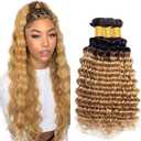 Honey Blonde Bundle Ombre Deep Wave Human Hair Bundles 22 24 26 Inch Two Tone Black To Honey Blonde Bundles Human Hair Brazilian Unprocessed Virgin Hair Ombre Bundle