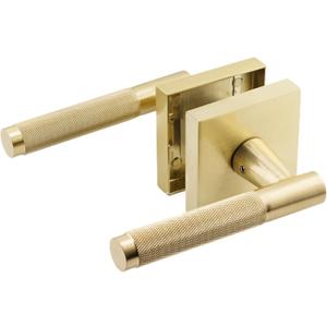 Premium Gold Door Handles for 1 3/8" - 2" Compatible Doors - Lacquered Brass/Gold Door Handles Interior with Lock - Easy Installation, Reversible, Keyless Button Lock - Designed by Architects