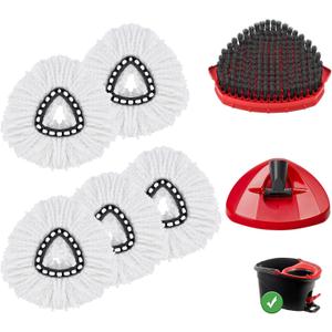 Mop Head Replacement Pads Compatible with O-Cedar EasyWring 1 Tank Triangle Mop,5 Spin Mop Head Refill Replacement,One Upgraded Scrub Brush & One Base for Deep Clean (Light-white)