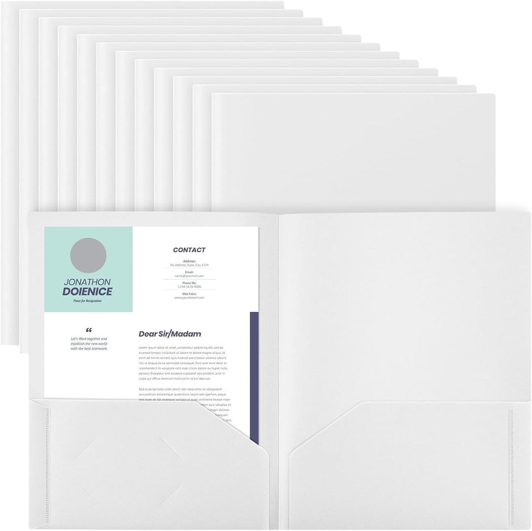 Gueevin 24 Pcs Plastic Folders with Pockets, Back to School Two Pocket Folder Fit Letter Size, Heavy Duty School Business Card Holder for Home Office, 11. 61 x 9. 45 Inches (White)