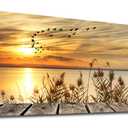Wall Art Lake Sunset Canvas Art Autumn Nature Picture Dock Wooden Bridge Reeds Birds Flying Shore Dusk Contemporary Artwork for Bedroom Living Room Decoration Home Kitchen Office Wall Decor 29" x 58"