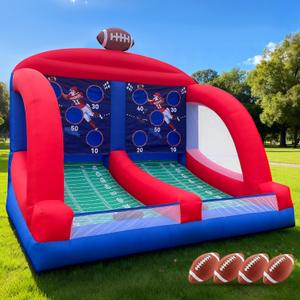 OZIS Inflatable Carnival Games with 4 Balls - Football Toss Throwing Target with Powerful Blower, Easy Setup for Indoor/Outdoor Commercial, Birthday Parties, and Lawn Interactive Game
