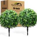 26-Inch Artificial Topiary Boxwood Ball Trees (Set of Two) Lifelike, UV-Resistant Decor for Indoor & Outdoor Use Enhance Your Space with Vibrant Greenery