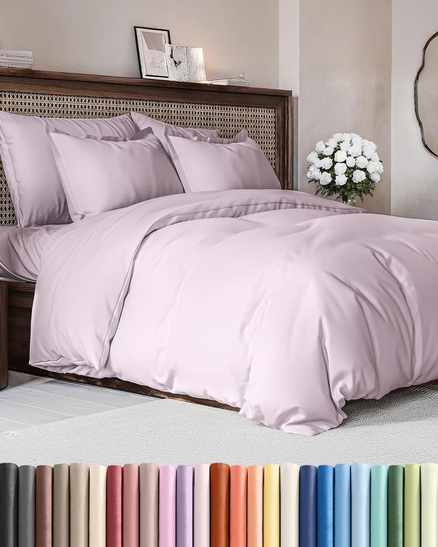 Duvet Cover Full Size - Extra Soft Full Size Duvet Cover - Lightweight & Breathable - Easy Care & Fade Free with Zipper Closures & Ties - 80" x 90" Inches - (Light Lavender) Comforter Not Included